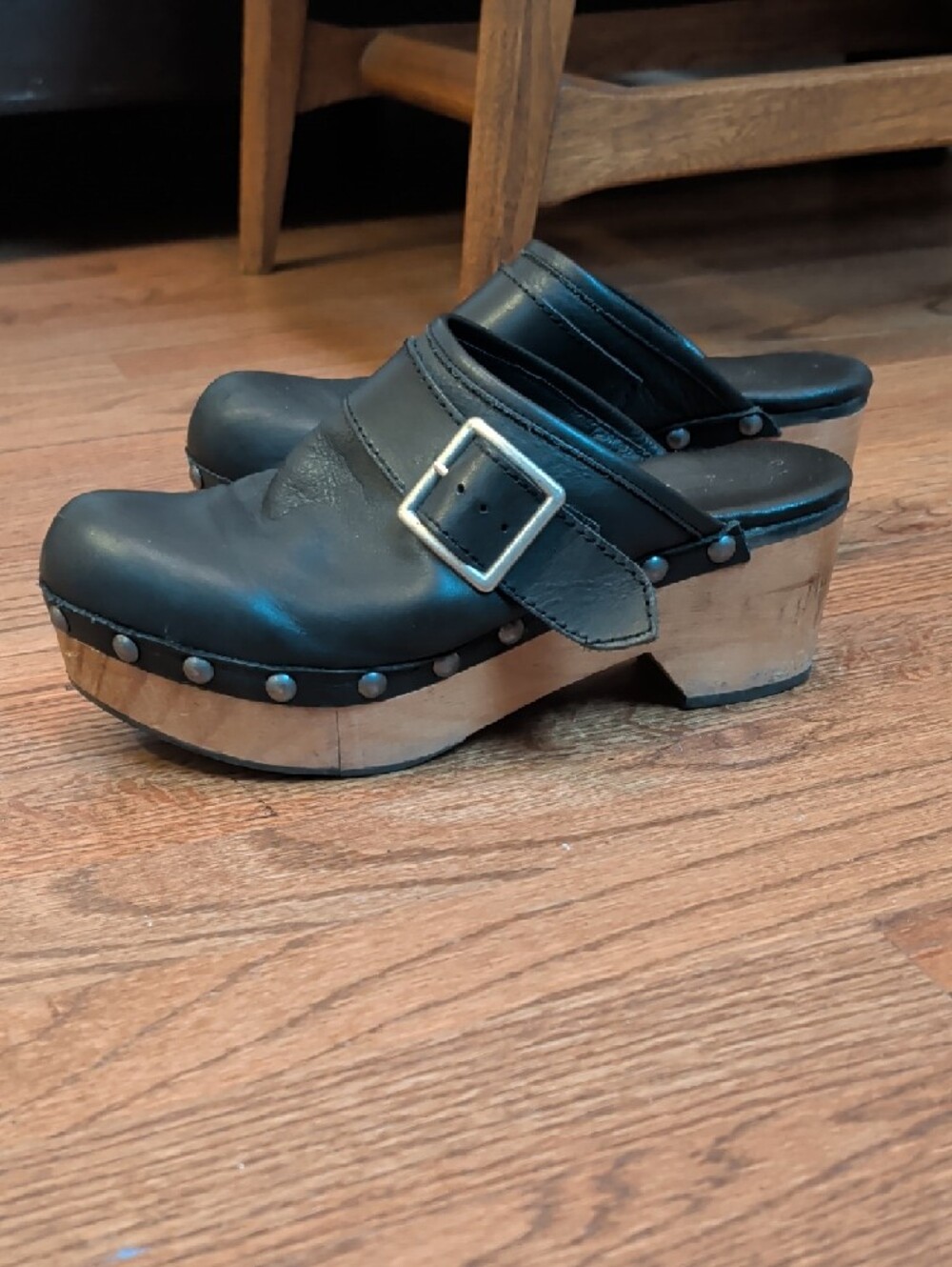 Free People Culver City Wooden Black Platform Clogs Size 40 EU 10 US